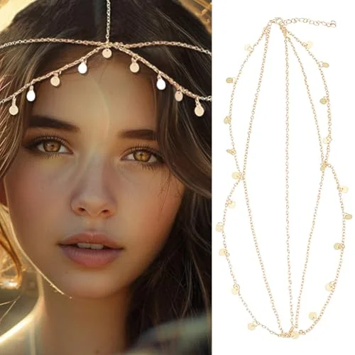 Gold Sequins Head Chain Jewelry, Festival Prom Costume Hair Accessories for Women and Girls