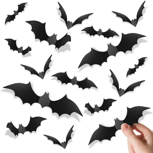 140Pcs Bats Halloween Decorations Party Supplies, Realistic PVC 3D Black Scary Bat Stickers