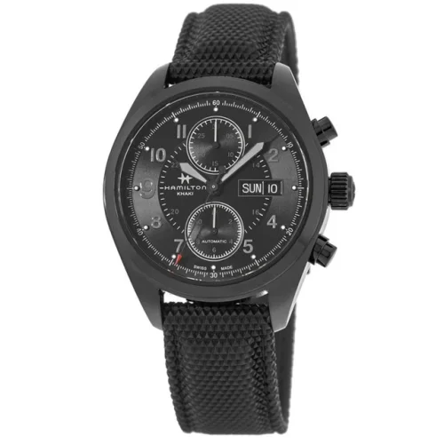 New Hamilton Khaki Field Auto Chrono Black Dial Rubber Men's Watch H71626735
