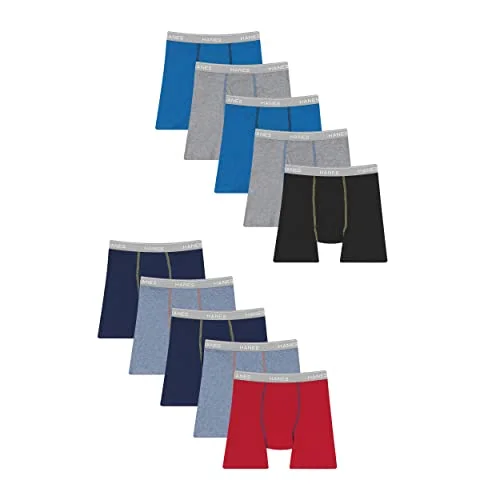 10 Pack Hanes Boys' Comfort Flex Waistband Boxer Briefs - Assorted Solids, Large US