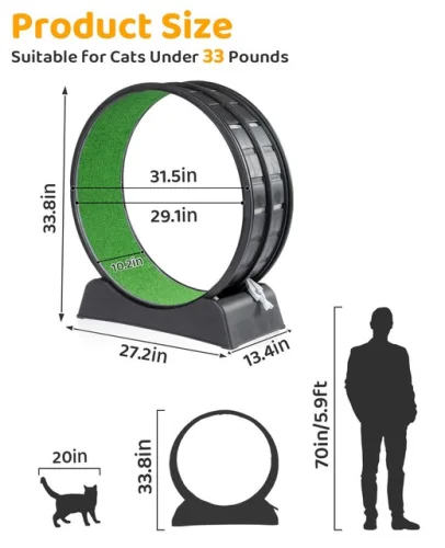 Cat Exercise Wheel 30 inch for Indoor Cats, Safety Cat Treadmill Running Wheel