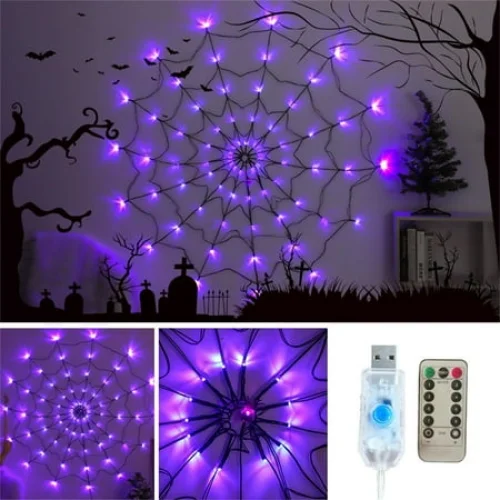 Halloween String Lights with Remote Control, 8 Flashing Modes, Durable Flannel Material, 4 Foot Diameter