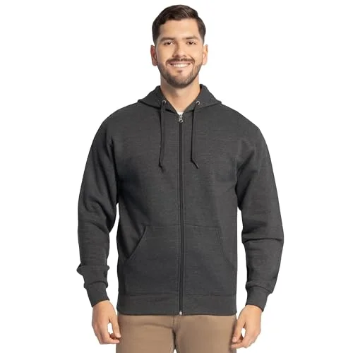 Fruit of the Loom Eversoft Fleece Hoodies, Pullover, Moisture Wicking, Sizes S-4x, Black Heather Full Zip, Medium