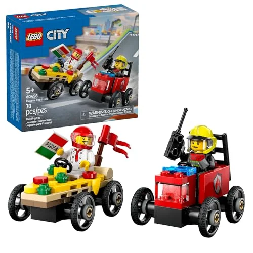 LEGO City Pizza vs. Fire Truck Race Car Pack Toy - Building Toy for Kids, Ages 5+ - Includes Minifigures - 60458