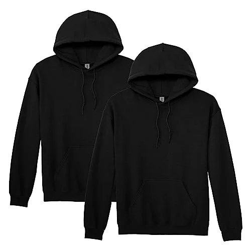 2 Gildan Adult Fleece Hoodie Sweatshirt, Style G18500, Multipack, Black, 2X-Large