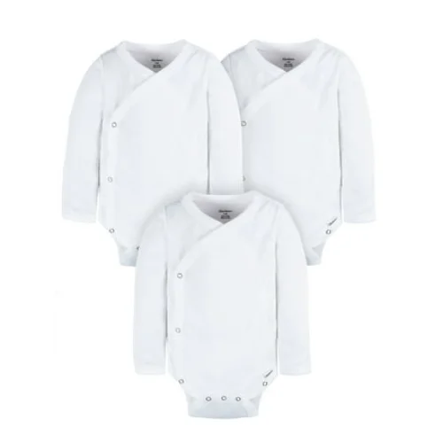 3-Pack Gerber Baby Unisex Leisure White Sidesnap Cotton Bodysuits, Sizes 0/3 Months-3/6 Months