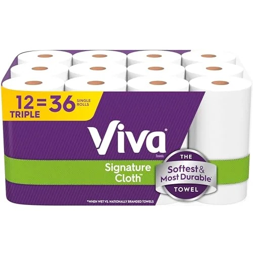 12 Triple Rolls Viva Signature Cloth Paper Towels - 129 Sheets Each - Strong and Absorbent for Home Use