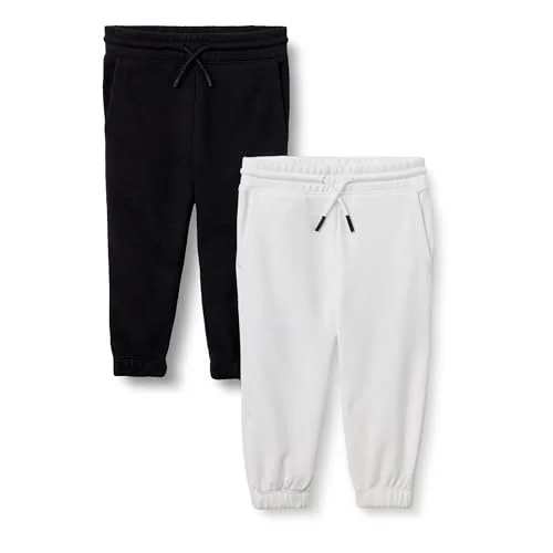 2 Amazon Essentials Toddler Boys' Cotton Joggers, Black/White, 4T