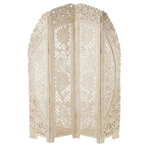 Eclectic Wood Room Divider Screen White - Olivia & May 4-Panel Carved Design