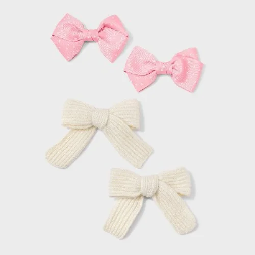 4pk Girls' Salon Bow Clip Set - Cat & Jack™ - Polyester and Iron Construction for Secure Hold