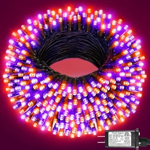 Nielfoi Purple and Orange 100FT LED Halloween String Lights