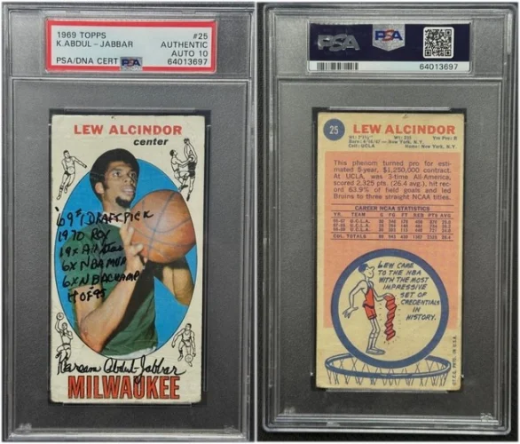 Lew Alcindor Kareem Abdul Jabbar 1969 Topps Multi Stat HOF + Signed PSA 10 Auto