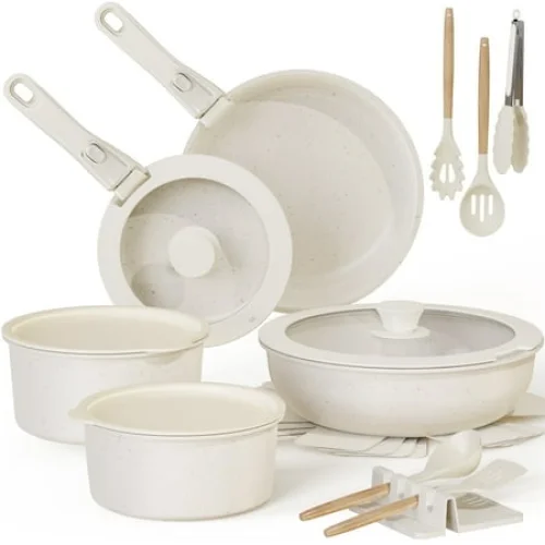 20 Piece Astercook Nonstick Ceramic Pots and Pans Set with Detachable Handles, Oven Safe