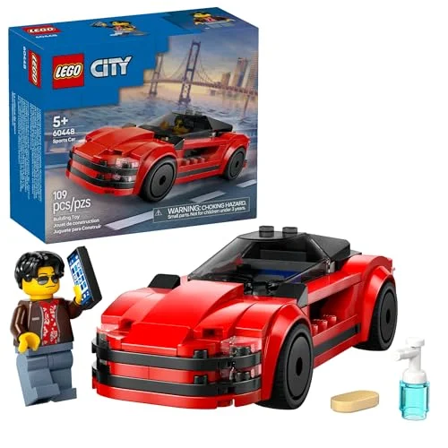 LEGO City Red Sports Car Toy - Building Toy for Kids Ages 5+ - Includes Driver Minifigure and Accessories - 60448
