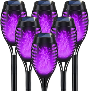 IkeeRuic Purple Halloween Solar Lights with Flickering Flame (6 Pack)