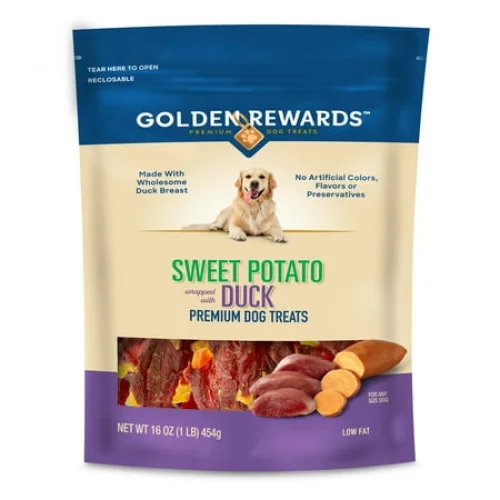 16 oz Bag Golden Rewards Sweet Potato Wrapped with Duck Premium Treats for Dogs