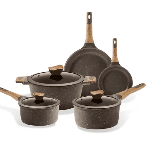 8-Piece Carote Nonstick Granite Cookware Set - Brown Pots and Pans for Induction Kitchen Cooking