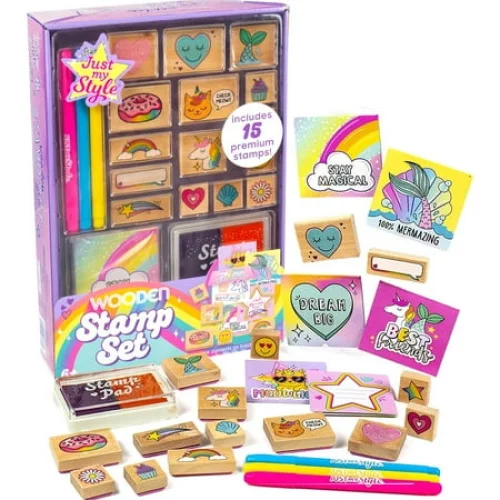 28 Piece Just My Style Wooden Stamp Art & Craft Kit for Boys, Girls, Kids, and Teens