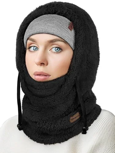 ROXUN Ski Mask Fleece Balaclava, Windproof Face Mask Winter Warm Neck Cover Helmet Hood for Men Women Black