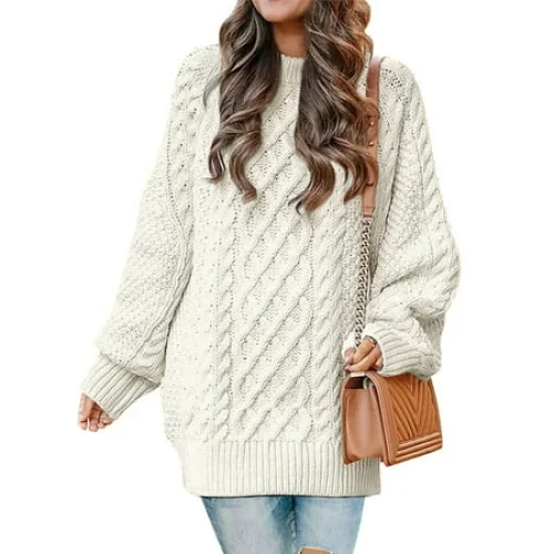 Women's MOSHU Oversized Cable Knit Chunky Pullover Sweater - Comfortable and Stylish for Casual Wear