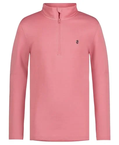 IZOD Boys Long Sleeve Feeder Stripe Quarter Zip Pullover, Lightweight, Flamingo Plume, 10-12