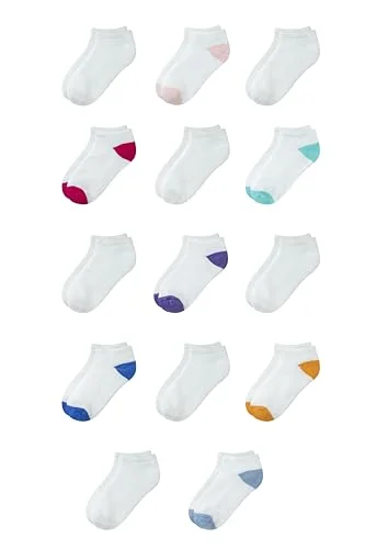 14 Pairs Amazon Essentials Unisex Kids' Cotton Low Cut Cushioned Socks, White, Small