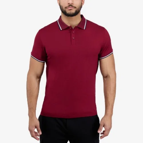 X RAY Men's Short Sleeve Texture Rib Polo t shirts in BURGUNDY/NAVY Size S