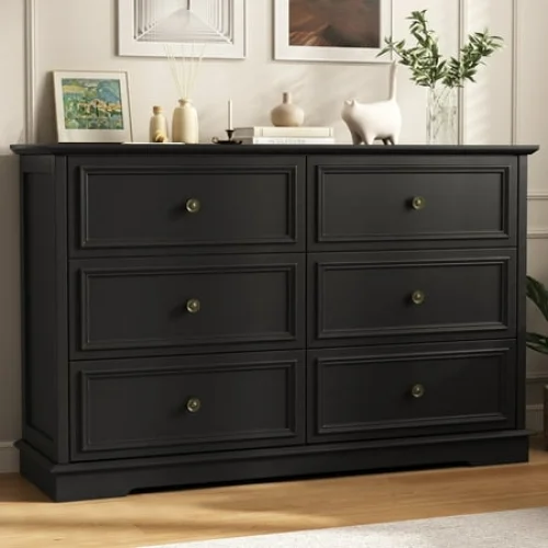 6-Drawer Dresser for Bedroom, Retro Wood Storage Cabinet with Safety Features, 41.3cm x 120cm x 85cm