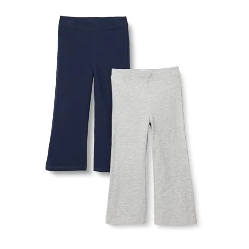 2 Amazon Essentials Girls' Slim-Fit Knit Flare Leggings, Navy/Light Grey Heather, Medium