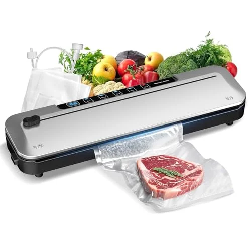 10-Piece 75Kpa Vacuum Sealer with Digital Timer, Moist/Dry Modes, Cutter & Vacuum Bags (Silver)