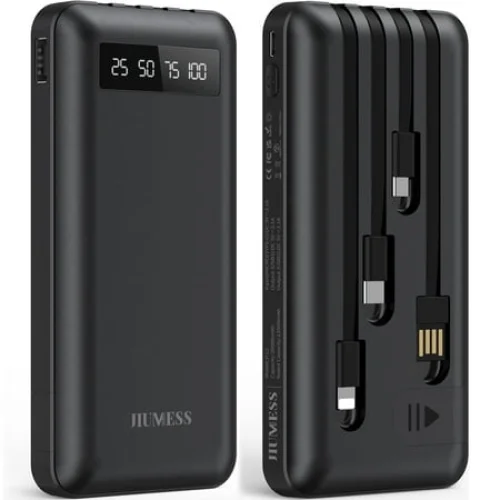 JIUMESS 20000mAh Power Bank Portable Charger with Cables for iPhone & Android Cell Phone