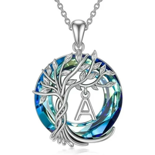 Tree of Life Necklace for Women with Initial Letter Jewelry Anniversary A-Z English Alphabet Necklace Gifts