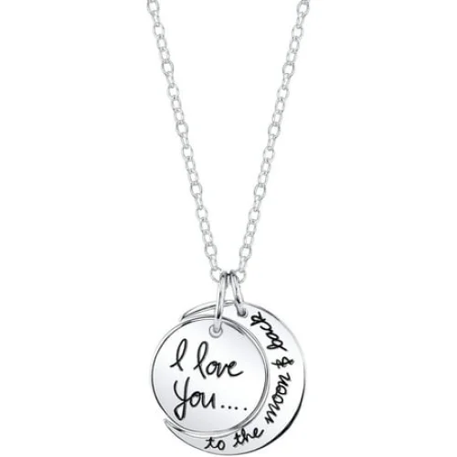 Believe by Brilliance Women's Sterling Silver "I Love You to the Moon & Back" Pendant Necklace, 18"