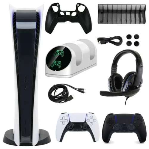 Sony PlayStation 5 Digital Console with Extra Black Dualsense Controller and Accessories Kit