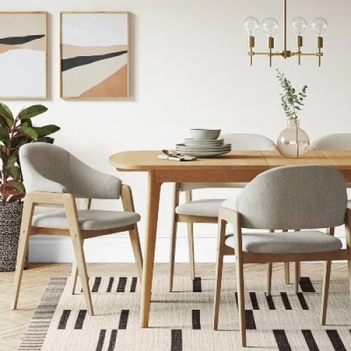 Ingleside Open Back Upholstered Wood Frame Dining Chair Cream/Natural Wood - Threshold™