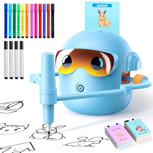 Drawing Robot for Kids Montessori Painting Toys with 100 Cards, 16 Pens & Music - Educational Gift