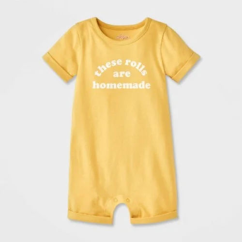 Baby Yellow 'These Rolls Are Homemade' Short Sleeve Romper - Cat & Jack™ - 0-3M