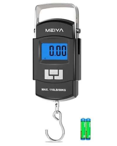 MEIYA 110lb/50kg Digital Fishing Scale with Backlit LCD, Portable Handle, and Stainless Steel Hook