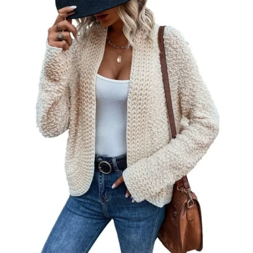 Women's SHEWIN Chunky Knit Open Front Cardigan Sweater - Long Sleeve Acrylic Outerwear Coat