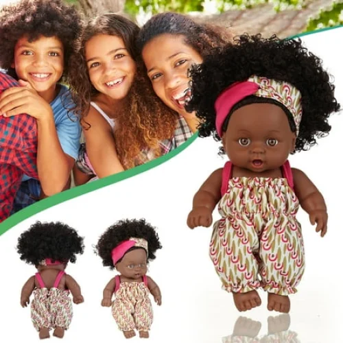 8 Inch Realistic Black Baby Doll Toy with Clothes for Girls 3+ Years Old