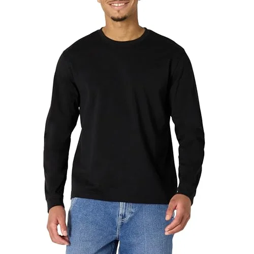 Men's Heavyweight Relaxed Fit Long Sleeve T-Shirt, Black, Medium