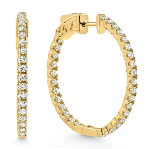 VS/G 1.75Ct Lab Diamond Hoops Inside Outside 1 1/3" 14K Yellow Gold Vault Lock