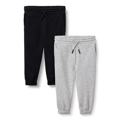 2 Amazon Essentials Boys' Cotton Joggers Black/Light Grey Heather Small