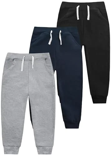 3 Pack Boys Cotton Toddler Sweatpants Joggers Pants with Pocket Drawstring for Kids 2T-6T