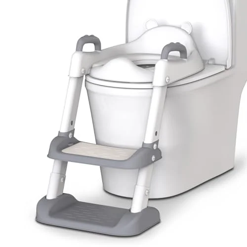 HBTower Potty Training Seat with Step Stool Ladder for Toddlers, Adjustable Kids Toilet Seat (Grey)