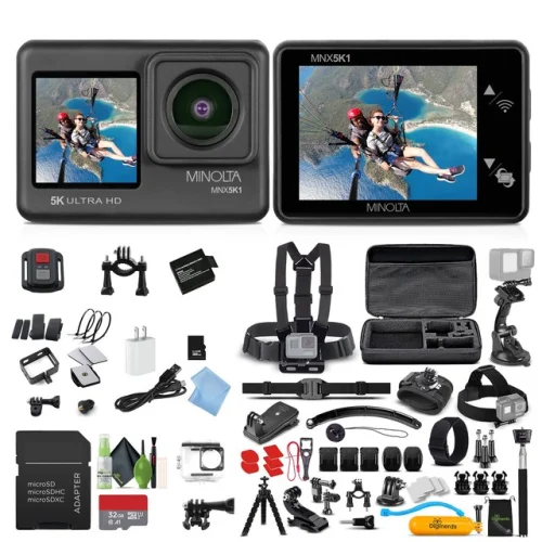 Minolta MNX5K1 5K Ultra HD 24MP Action Camera Kit with Waterproof Case - Bundle Kit