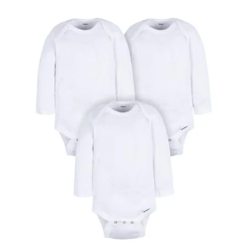 3-Pack Gerber Gender Neutral Leisure White Long Sleeve Cotton Bodysuits, Preemie - 24 Months