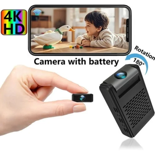 Spy Camera, Hidden Camera Mini Security Camera, Nanny Cam with 180° Rotating Lens, 4K WiFi Wireless Surveillance