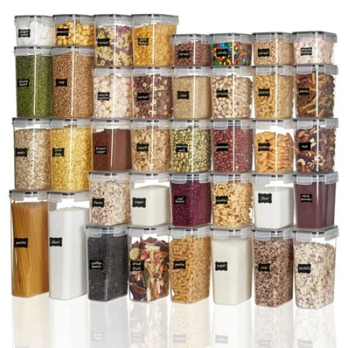 38-Piece Vtopmart Airtight Food Storage Containers Set with Chalkboard Labels - Black Kitchen Canisters
