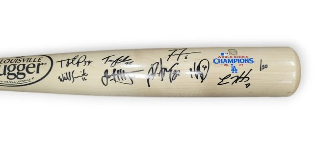 2024 Dodgers World Series Team Signed Bat Freeman Betts Hernandez +5 #/50 MLB